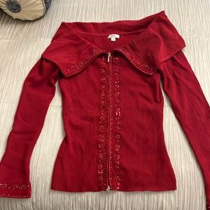 Cache beaded off the shoulder sweater